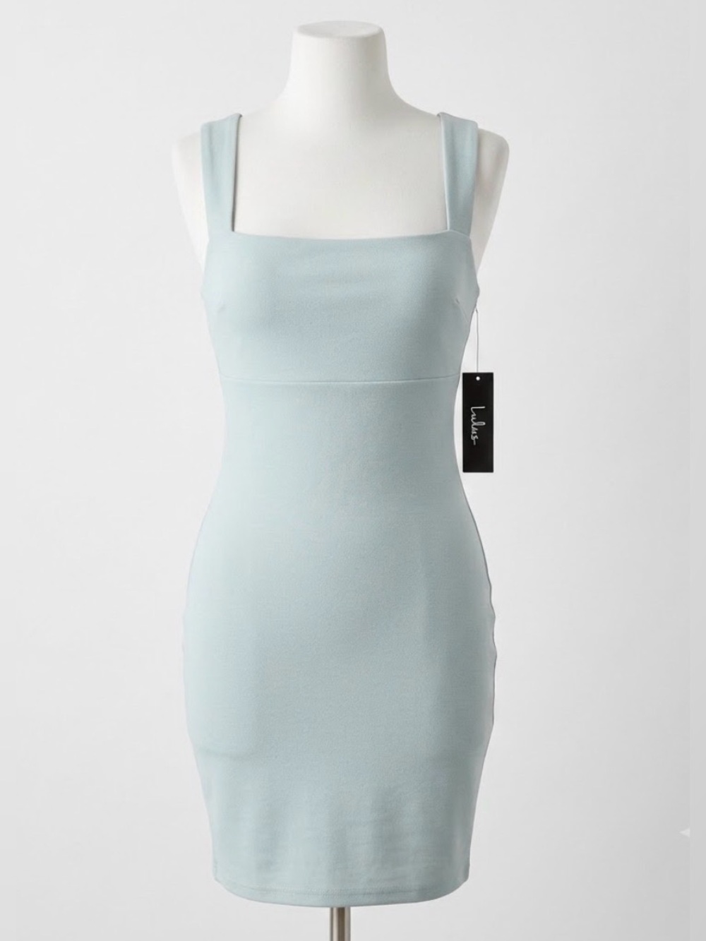 Lulus Sage Green Bodycon Dress Medium NWT Criss Cross Back Square Neck Mini